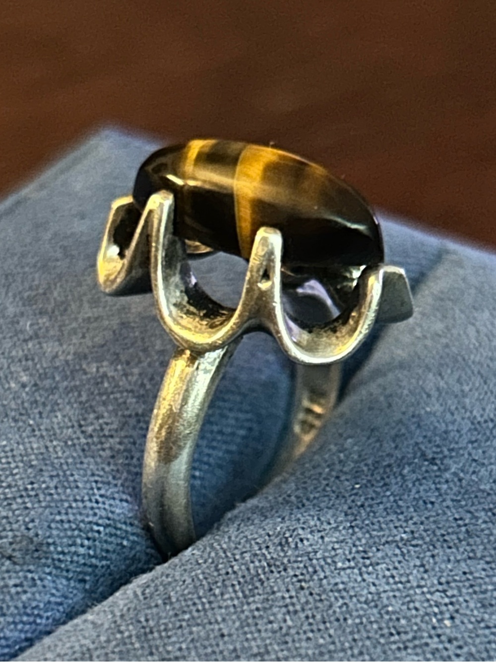 Tiger eye Sterling Silver size 6 Taxco Mexico Artisan Statement Ring